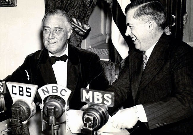 Giving a radio address with President Roosevelt, 1940s